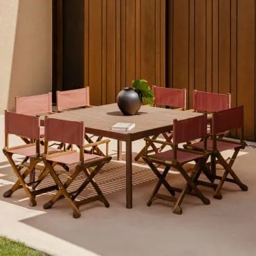 Zestaw Kwadratowego Stołu 150x150 Cm Z Drewna Akacjowego Aderyn I 8 Składanych Krzeseł Dyrektora Ogrodu Ridley Z Drewna Dachówka Red Roof - Sklum