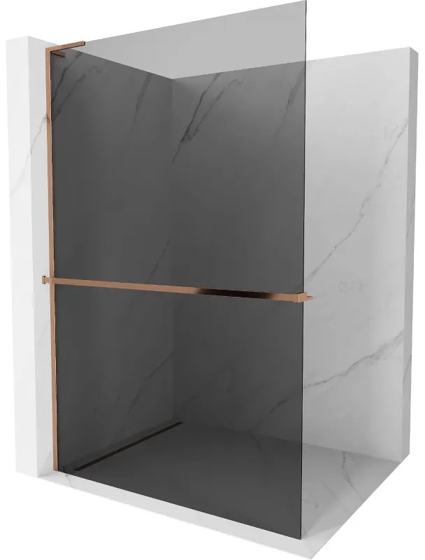 Mexen Kioto+ L ścianka prysznicowa z półką Walk-in 90 x 200 cm, grafit, różowe złoto - 800-090-123-60-40