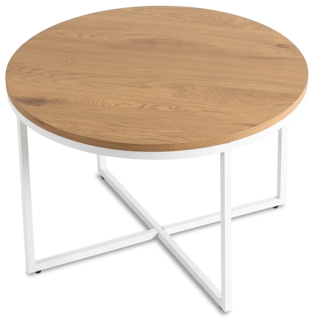 Stolik Kawowy HANTEL 70 cm Dąb Złoty/Biały Skandynawski