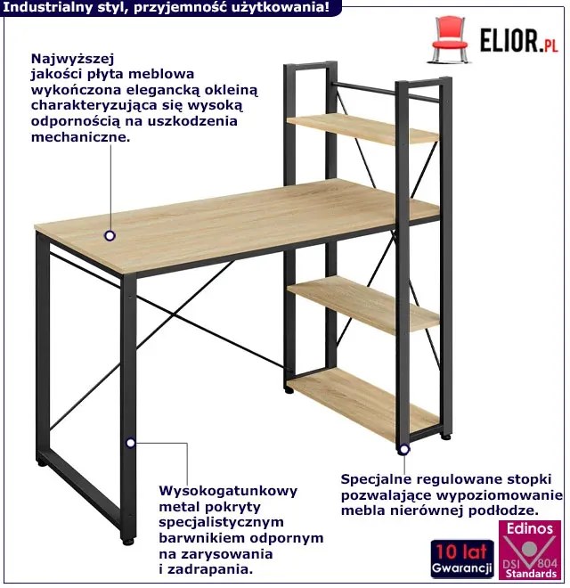 Loftowe metalowe biurko z półkami dąb sonoma D0-S34