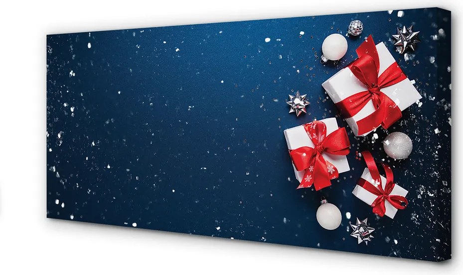 Fotoobraz na płótnie Prezenty, Bombki i Śnieg
