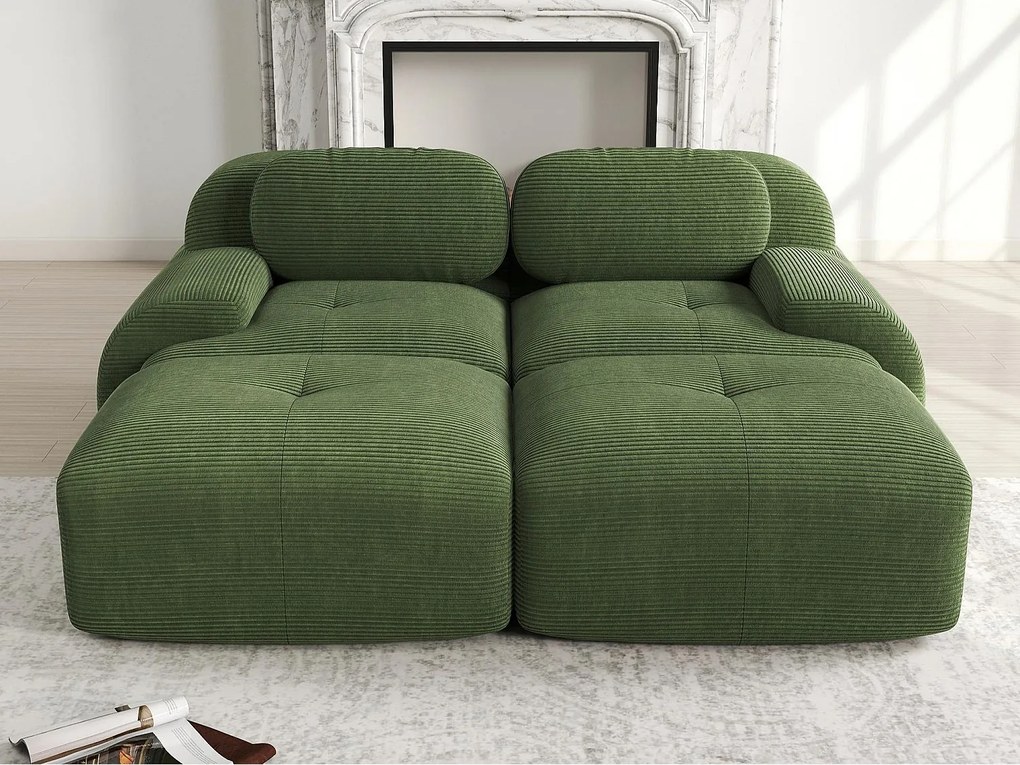 2-osobowa sofa bez stelaża - Modułowa i dowolnie konfigurowalna - Z szezlongiem - Tkanina o wysokiej elastyczności - Sztruks - Zielony