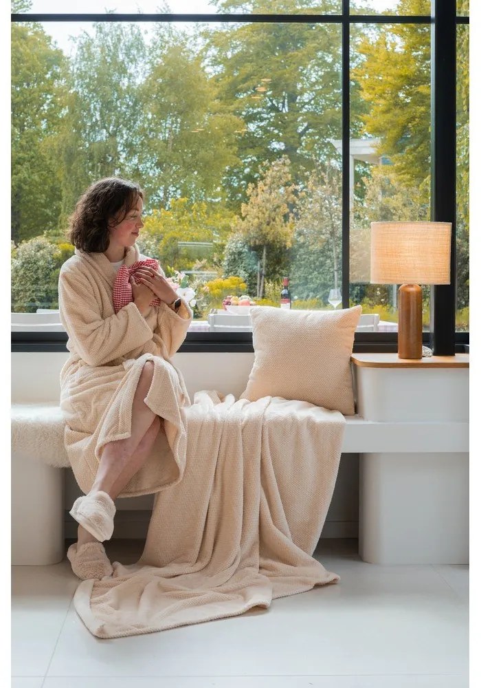 Szlafrok z mikropluszu w kolorze kości słoniowej w rozmiarze L/XL Pippa – Tiseco Home Studio