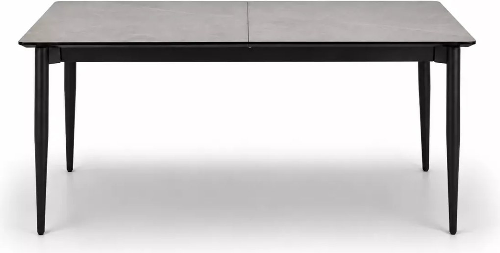 Stół rozkładany Heizo 180–260 cm popielaty marmur – MDF, nowoczesny, czarne nogi metalowe