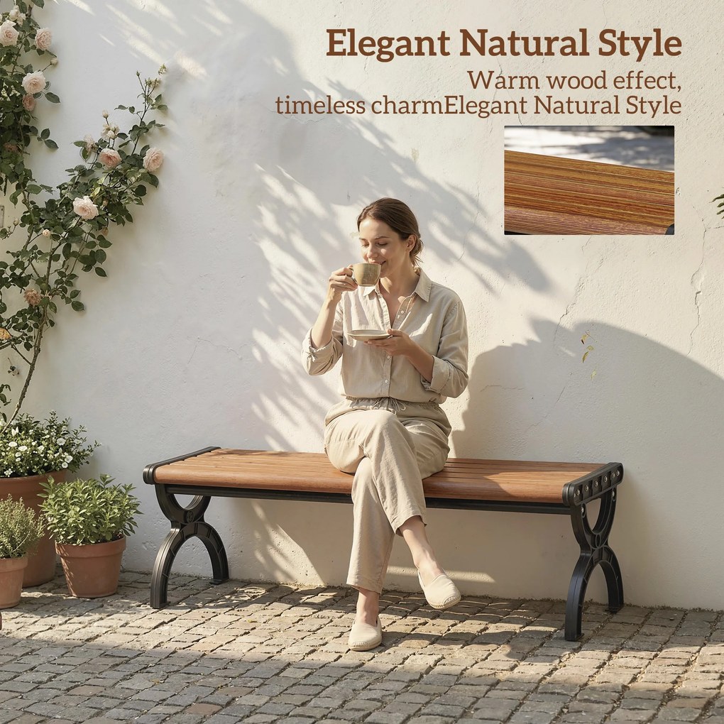 Outsunny Ławka 2-osobowa, ławka zewnętrzna z metalową ramą i siedziskiem z listew, meble tarasowe do ogrodu i na taras | Aosom PL