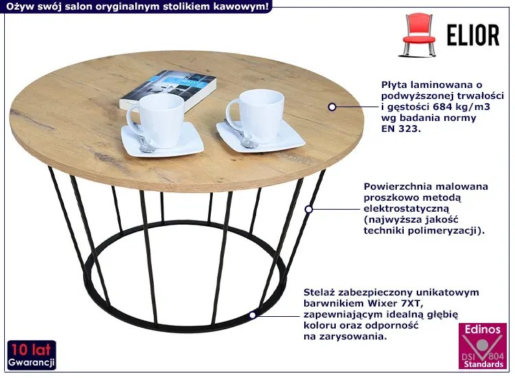 Stolik kawowy z metalowym stelażem dąb lancelot F6-D49