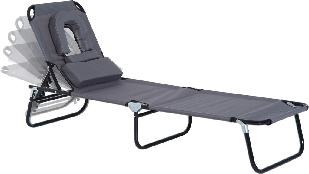 Outsunny Leżak do Opalania z Okienkiem do Czytania Otwór na Twarz Funkcjonalny Szary | Aosom PL