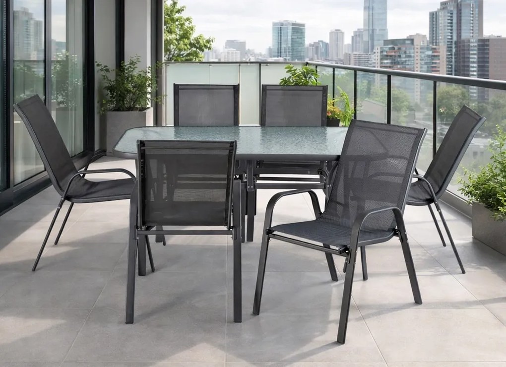 Zestaw mebli ogrodowych dla 6 osób ze stołem i krzesłami Umberto, kolor czarny