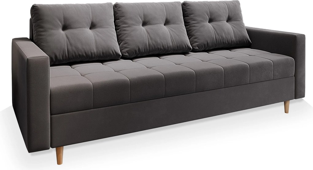 Masseno Sofa MILO z funkcją spania i pojemnikiem na pościel, Rozkładana sofa - Szary, PAROS 06