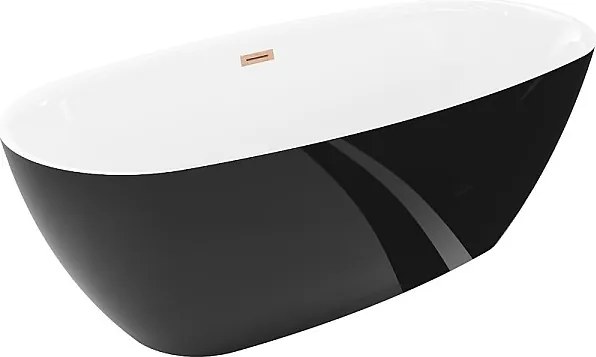 Mexen Luvo Slim wanna wolnostojąca 170 x 75 cm, biała/czarna, przelew miedź szczotkowana - 52801707575-65