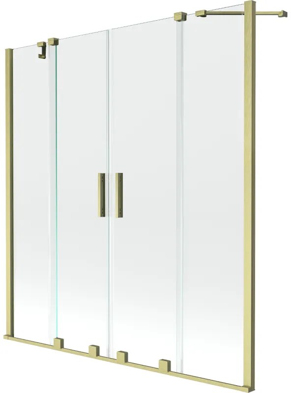 Mexen Velar Duo parawan nawannowy 2-skrzydłowy rozsuwany 140 x 150 cm, transparent, złoty szczotkowany - 896-140-000-02-55