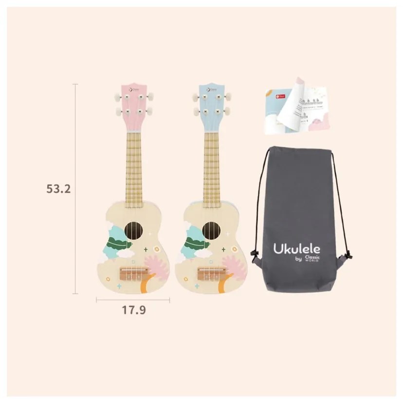 Classic world drewniane ukulele gitara dla dzieci różowa