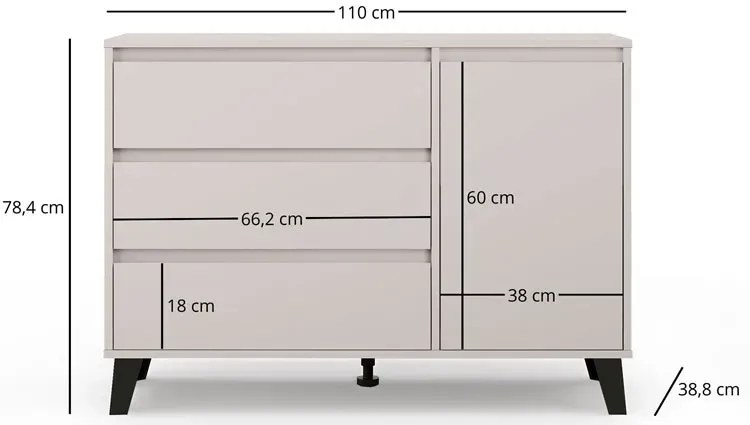 Kaszmirowa komoda ubraniowa z szafką i 3 szufladami - Bilgo 3X