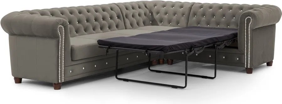 Szary aksamitny rozkładany narożnik (prawostronny/w kształcie litery L) York Blik – Ropez