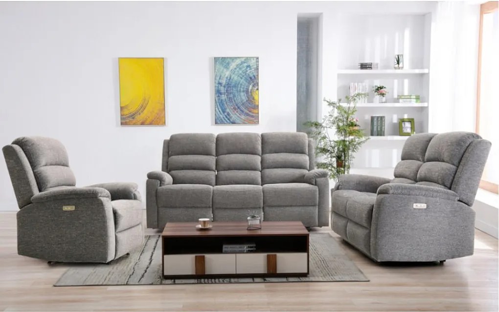 Fotel z elektryczną funkcją relax z tkaniny NEVERS - Kolor szary