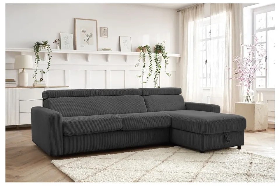 Ciemnoszary sztruksowy rozkładany narożnik (strona zmienna) Monaco – Bobochic Paris