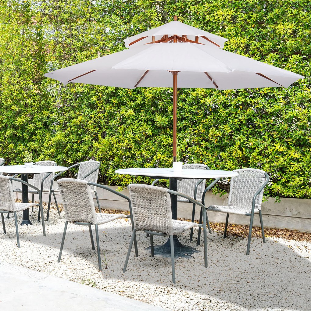 Outsunny Parasol ogrodowy z podwójnym dachem Drewniany kremowo-biały 2,7m Elegancka ochrona przeciwsłoneczna | Aosom PL