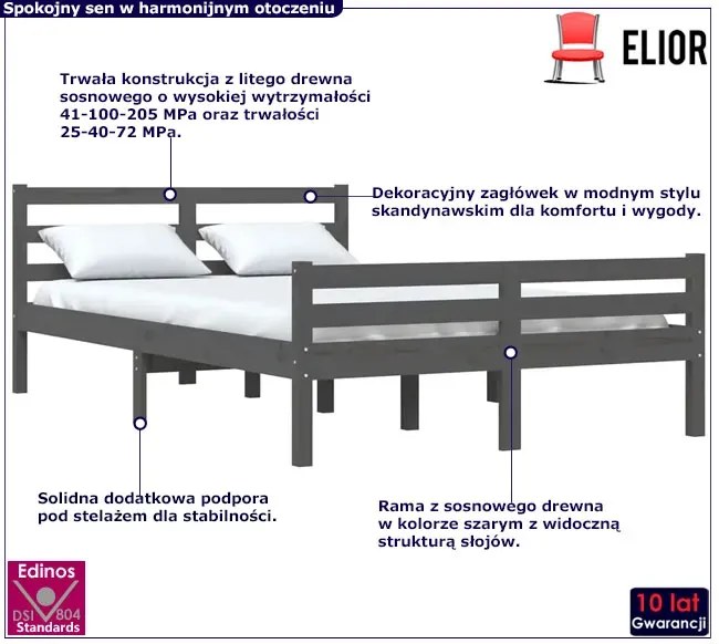 Dwuosobowe szare łóżko z drewna 160x200 C3-F68