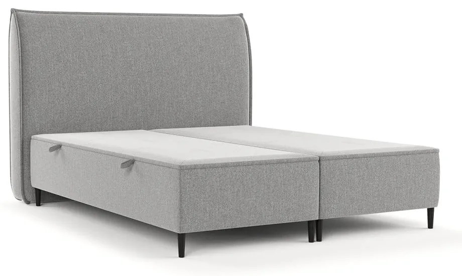 Jasnoszare tapicerowane łóżko dwuosobowe ze schowkiem 200x200 cm Draco – Maison de Rêve