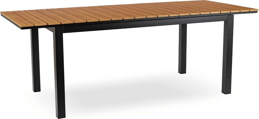 Zestaw Mebli Ogrodowych Stół ARGOS 160-260 cm Dąb/Czarny i 8x Fotel FRESNO Czarny Technorattan Nowoczesny