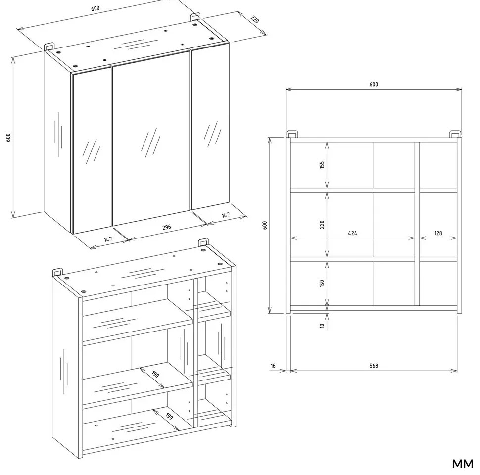 Biała trzydrzwiowa lustrzana szafka łazienkowa 60cm R5-L21