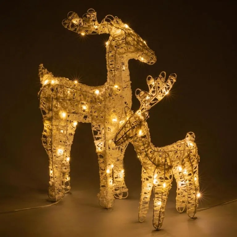 Zestaw błyszczących reniferów, 45 diod LED, z zegarem, na ba