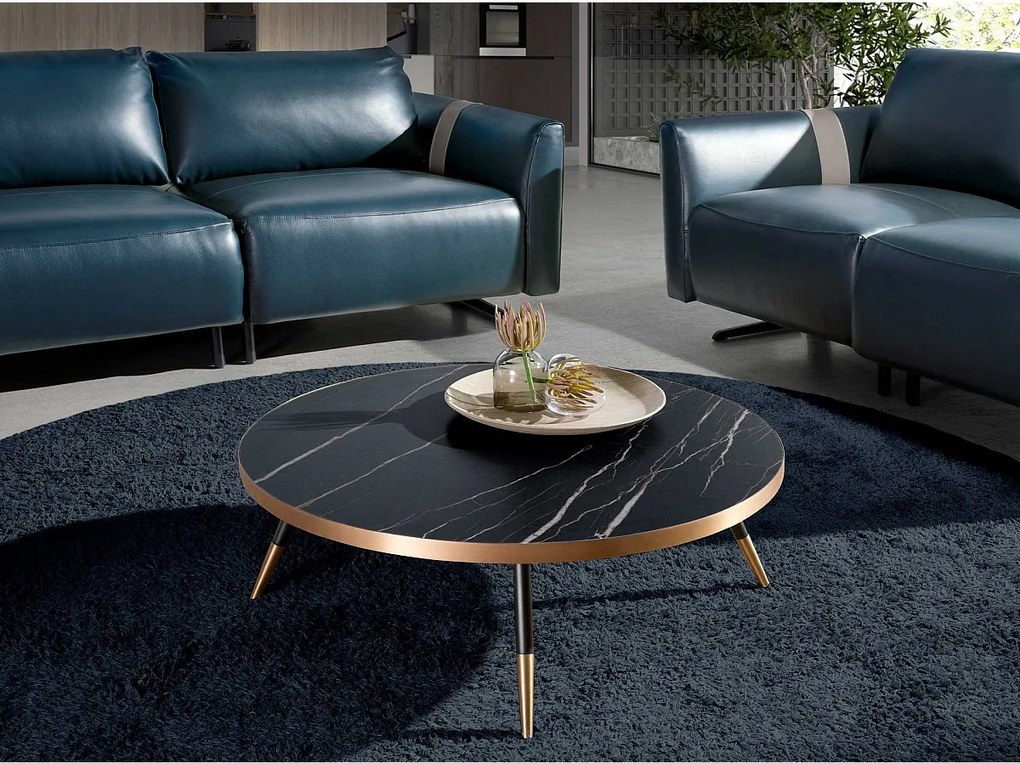 Okrągły stolik kawowy z porcelanowego marmuru i czarnej stali 2068 ANGEL CERDA