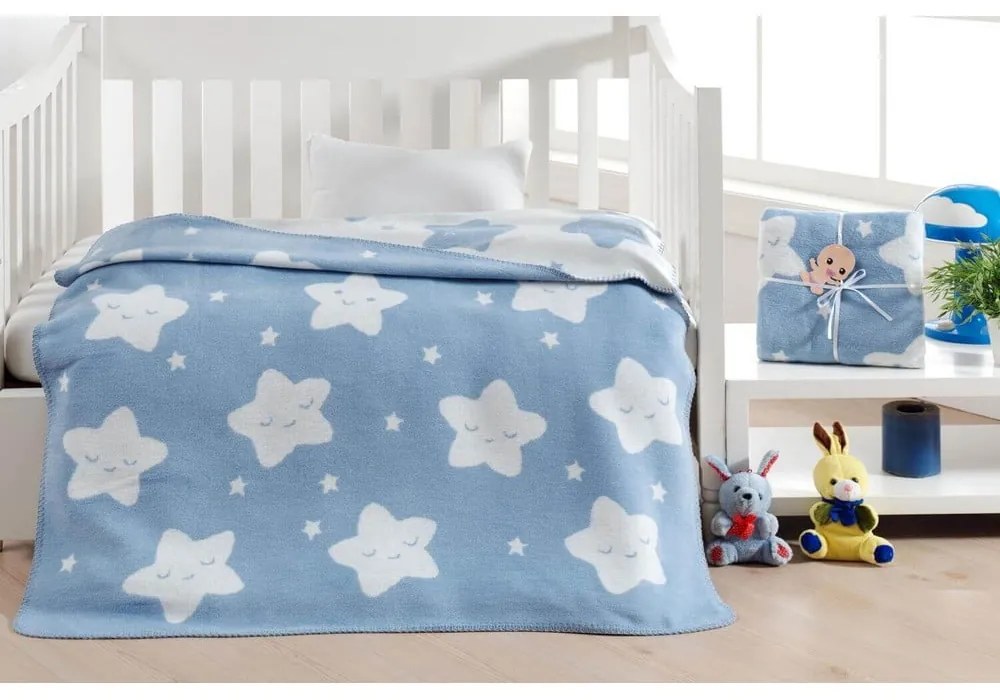 Jasnoniebieski polarowy koc dziecięcy 100x120 cm Star – Mijolnir