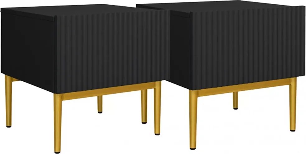 Zestaw szafek nocnych Nicole 46 cm - czarny / złote nóżki