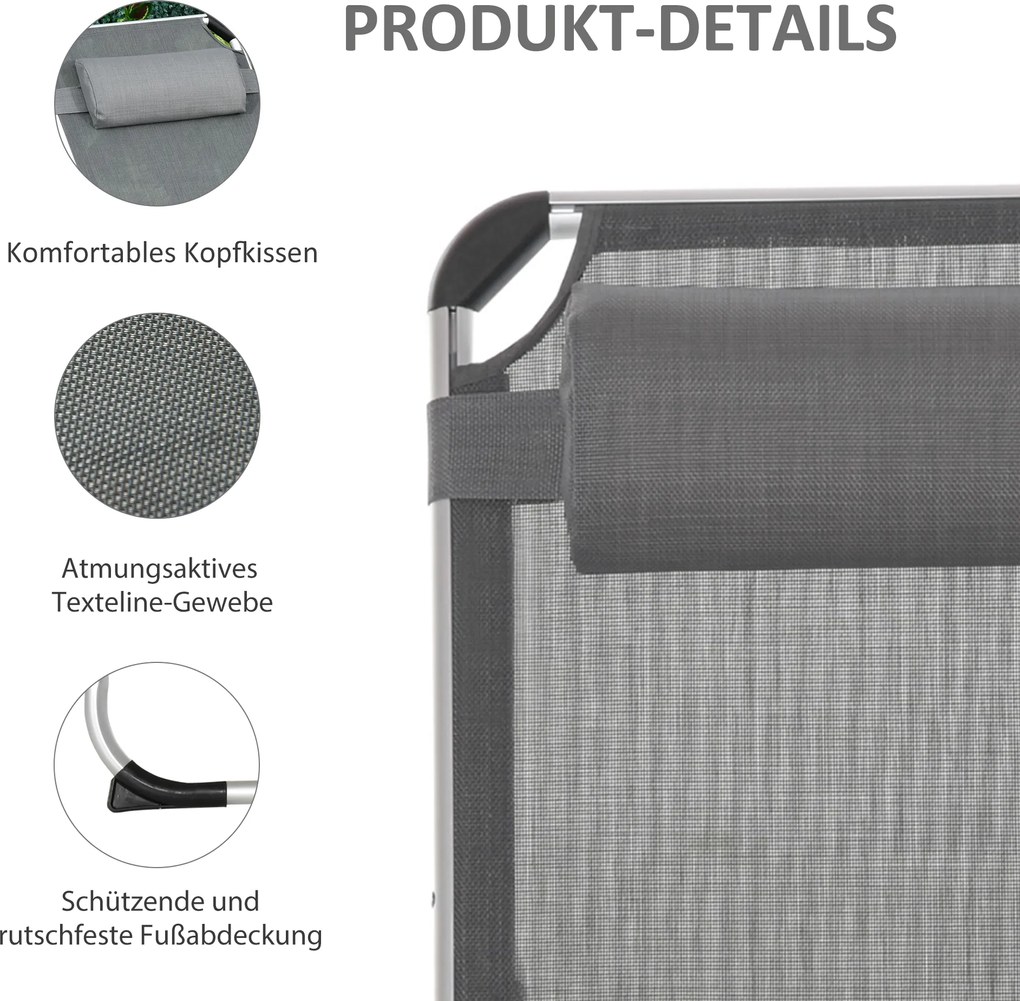 Outsunny Składana leżanka ogrodowa z poduszką - Krzesło z regulowanym oparciem do 120 kg, idealne do parku, ogrodu, na zewnątrz, Szary