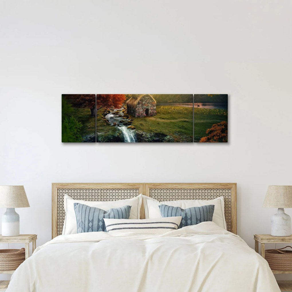 Obraz domku w bajkowym krajobrazie (170x50 cm)