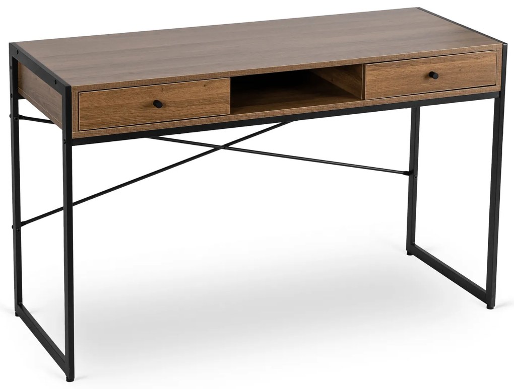 Biurko do Pracy w Domu Czarny Stelaż STEP 123 cm Orzech/Czarne Nowoczesne