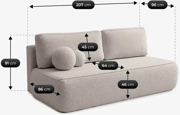 Sofa z Funkcją Spania ARVETO Kremowa Boucle Nowoczesna