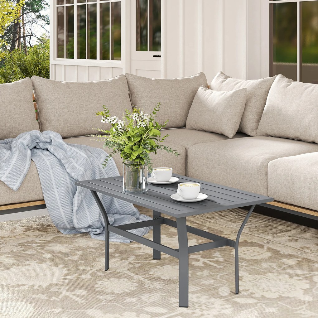 Outsunny Stolik Boczny z Metalu Balkonowy z Designem Lamelowym Odporny na Warunki Pogodowe Kawiarniany Stolik Ogrodowy 91,5 x 55 x 45 cm Ciemnoszary