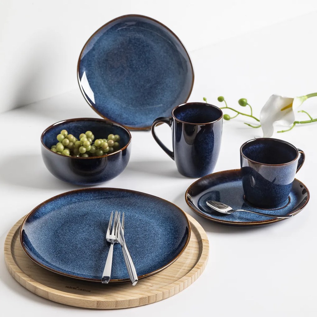 Altom Ceramiczny kubek z spodkiem Reactive Navy Blue 310 ml