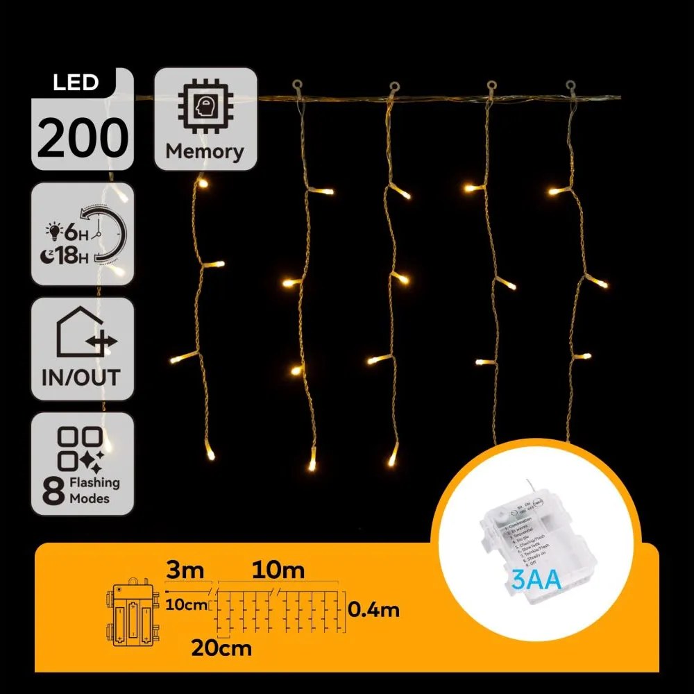 Aigostar - Zewnętrzna girlanda LED 200xLED/8 funkcji 13x0,4m IP44 ciepła biała