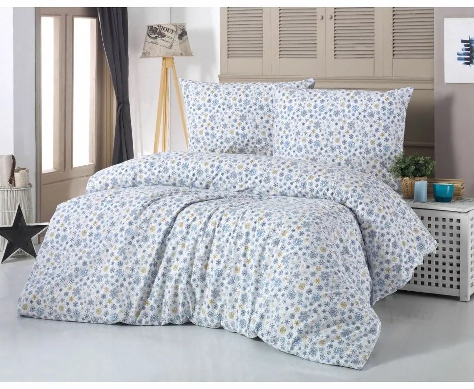 Kvalitex Pościel bawełniana Płatek śniegu niebieski, 140 x 200 cm, 70 x 90 cm