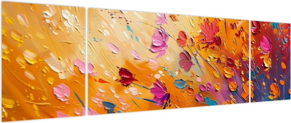 Obraz - Malowanie kolorowych kwiatów (170x50 cm)