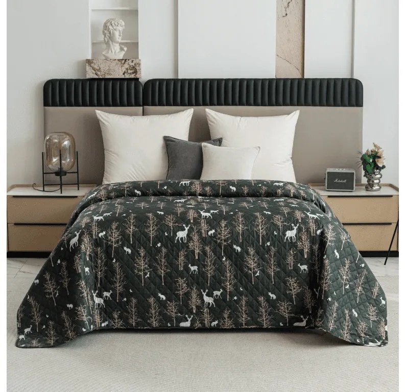 Narzuta na łóżko ze wzorem OAK DEER, ciemnozielony Rozmiar: 170 x 210 cm