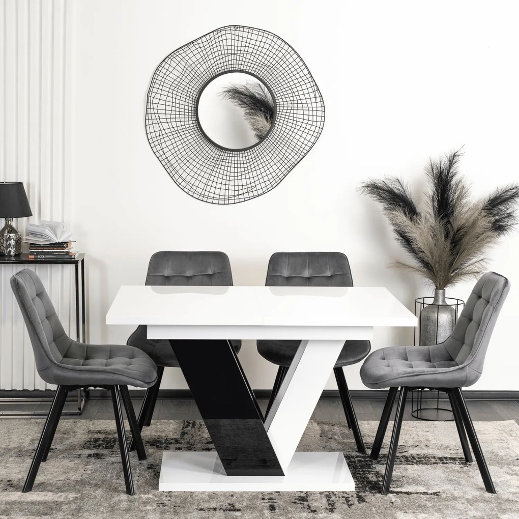 Stół Prostokątny Rozkładany CLARK 120-160 cm Czarny/Biały Połysk Glamour