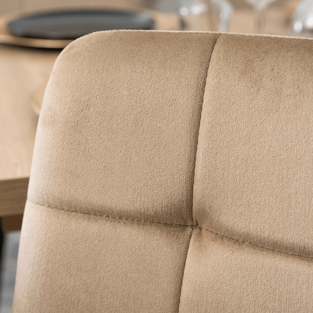 Zestaw Stół Prostokątny Rozkładany CLARK 120-160 cm Dąb Artisan/Czarny i 4 Krzesła Tapicerowane PERU Beżowe Welurowe