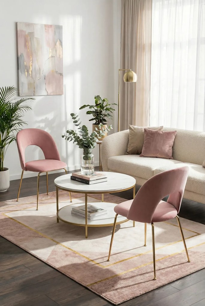 Różowe tapicerowane krzesło w stylu glamour E0-F98