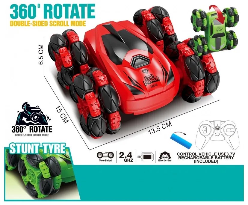 Woopie zdalnie sterowane auto rc akrobata rotacja 360 z pilotem 2,4 ghz