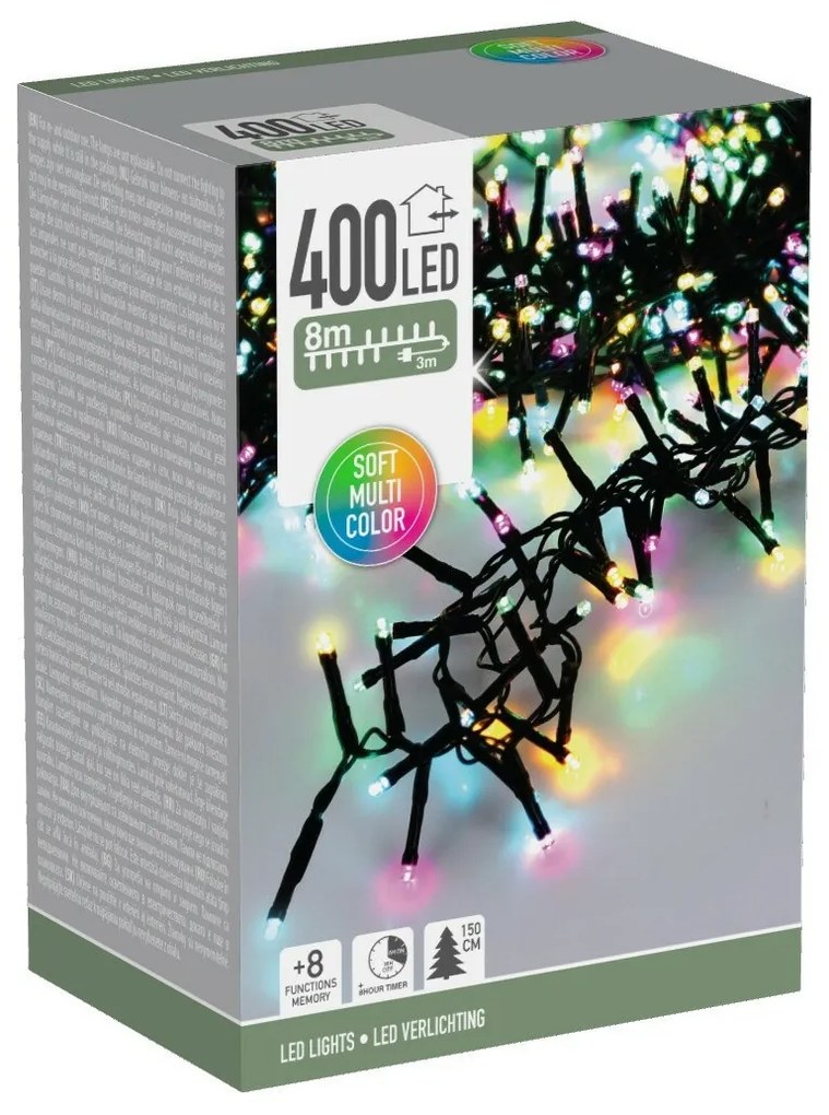 Zewnętrzny łańcuch świetlny Macaron, 8 m 400 diod LED, (ziel., pomar., nieb., różowy), timer, IP44, 8 m