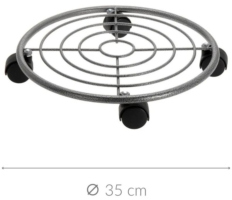 Metalowa podstawka pod donicę na kółkach, 35 cm