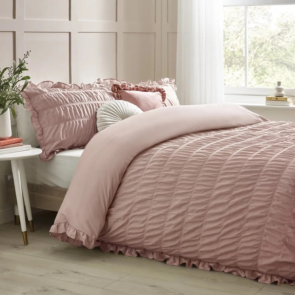 Różowa pościel dwuosobowa z kory 230x220 cm Seersucker Frill – Catherine Lansfield