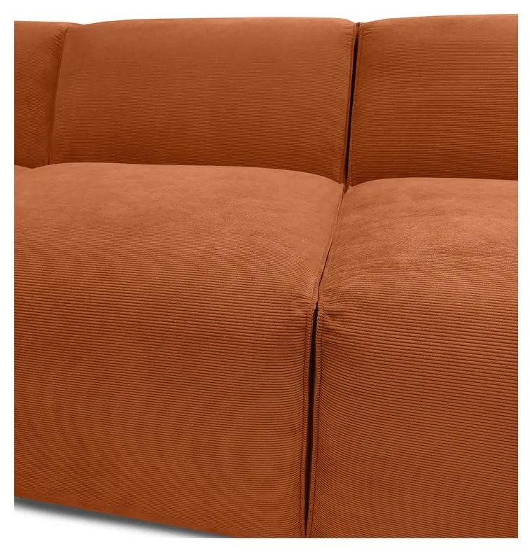 Pomarańczowa sztruksowa sofa modułowa w kształcie litery "U" Scandic Sting, prawostronna