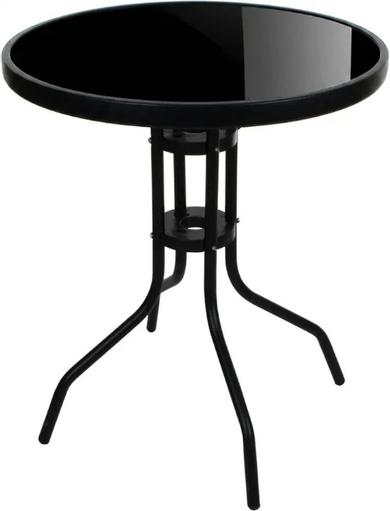 Okrągły stół ogrodowy z szklanym blatem ISLAND BLACK 60 cm, czarny