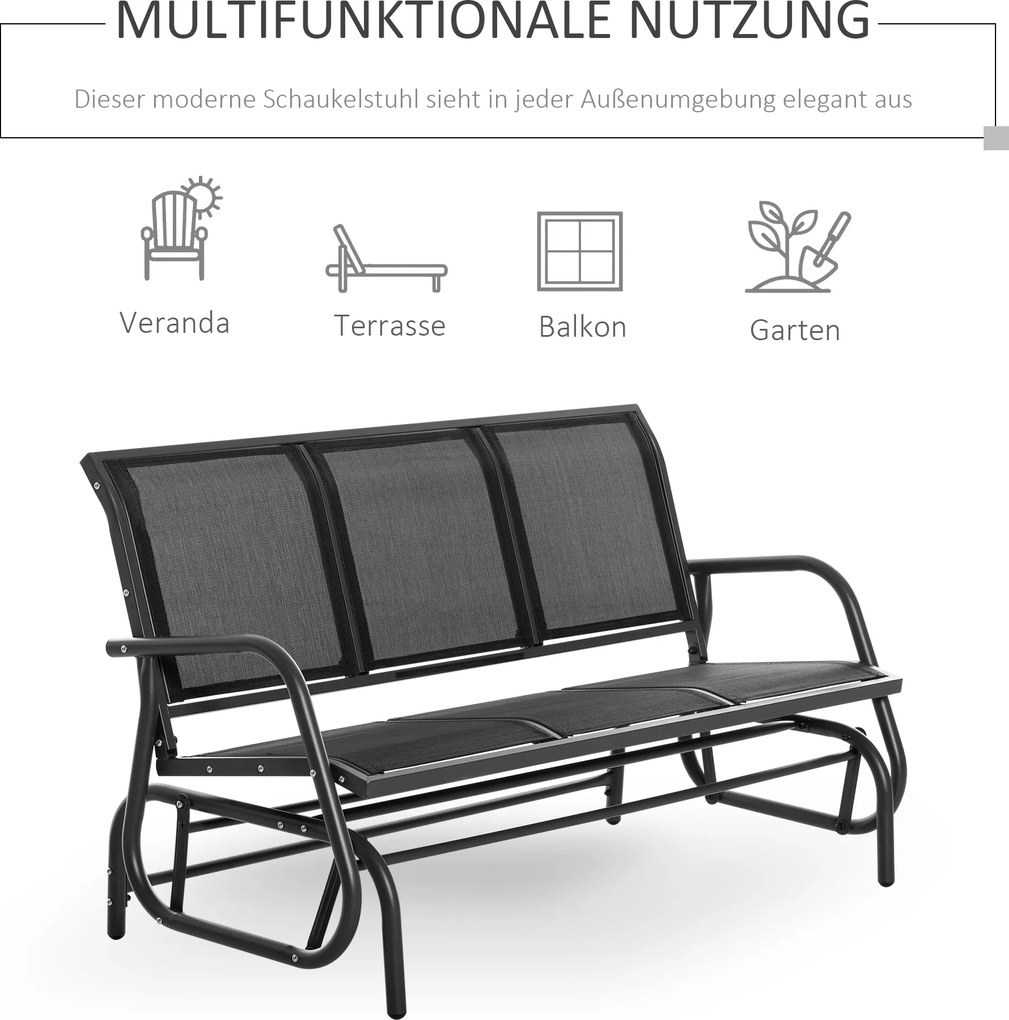 Outsunny Ławka bujana ogrodowa 3 osobowa metalowa czarna solidna konstrukcja 151x75x85 cm | Aosom PL