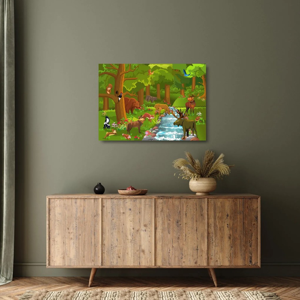 Dziecięcy obraz na szkle ze zwierzątkami (70x50 cm)